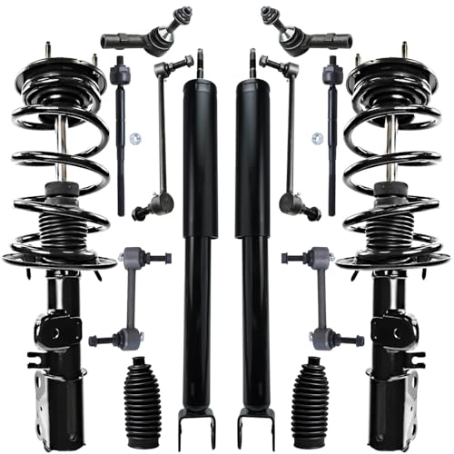 Image of Detroit Axle - 14pc 3.5L 3.7L Suspension Kit for 2013-2015 Ford Flex Lincoln MKT, 2 Struts w /Coil Springs 2 Shocks 4 Sway Bars 4 Inner Outer Tie Rod Ends 2 Tie Rod Boots Replacement