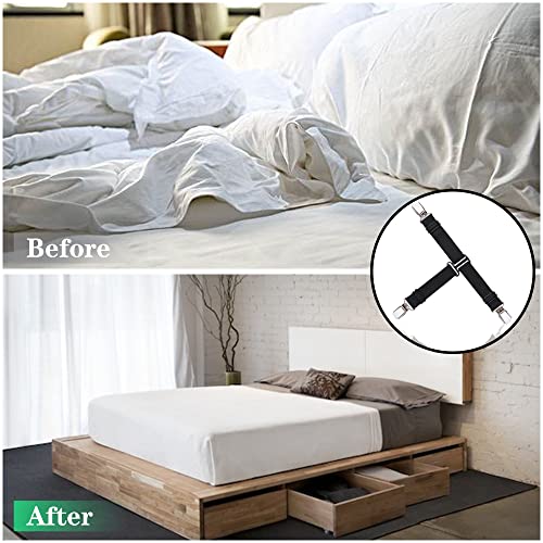 Kimfeng Premium Bed Sheet Straps Set 4 Pcs Adjustable Black Fitted Sheet Fasteners Sheet Straps Elastic Bed Sheet Clips #TOP6