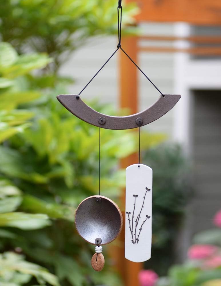 American Handmade Bare Earth Garden Zen Wind Chime, 10.5" Wide Ceramic