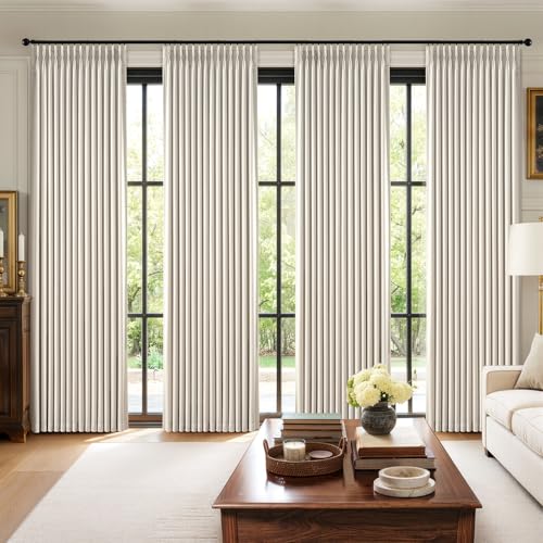 MIULEE Pinch Pleated 100% Blackout Curtains 40x90 Long Birch 4 Panels Set