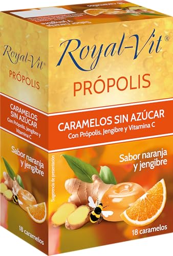 Dielisa, Royal Vit, Caramelos sin azúcares con Própolis, Jengibre y Miel. Sabor Naranja y Jengibre - 18 Caramelos