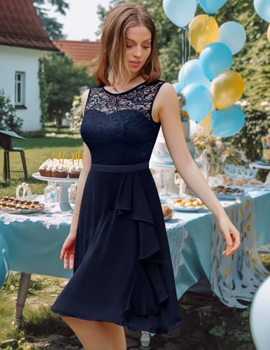 Image of BeryLove Womens Boat Neck A Line Sleeveless Lace Formal Homecoming Dress