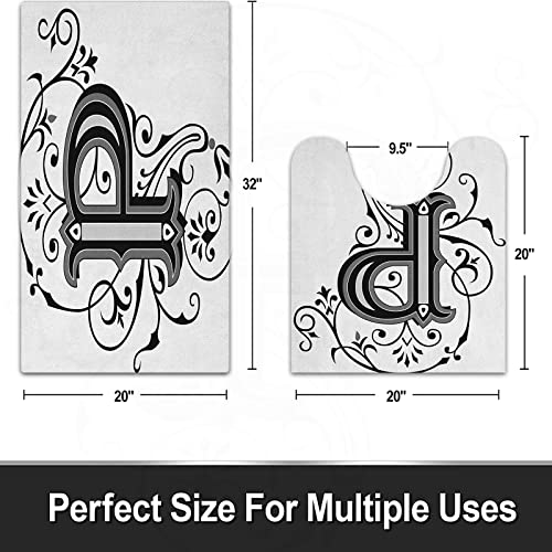 2-teilige rutschfeste Badematte,Buchstabe P Floral Swirls Essence Blooms Letters Barock inspirierte Initialen Design… – Bild 3