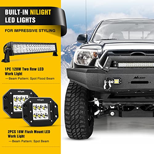 Image of Nilight Front Bumper Full Width Steel Compatible for 2014 2015 2016 2017 2018 2019 2020 2021 Toyota Tundra Pickup Truck with Winch Plate Offroad 120W Light Bar 18w LED Pods