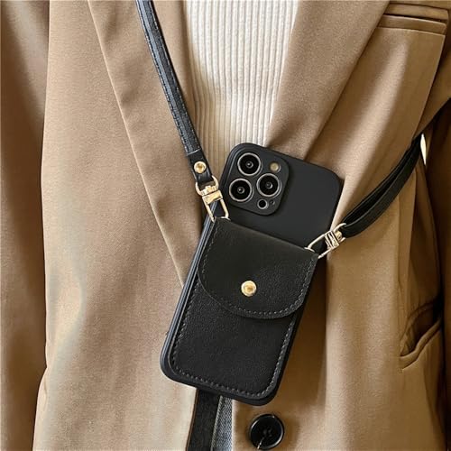 Étui portefeuille en cuir avec lanière pour iPhone 15, 14, 13 Pro Max
