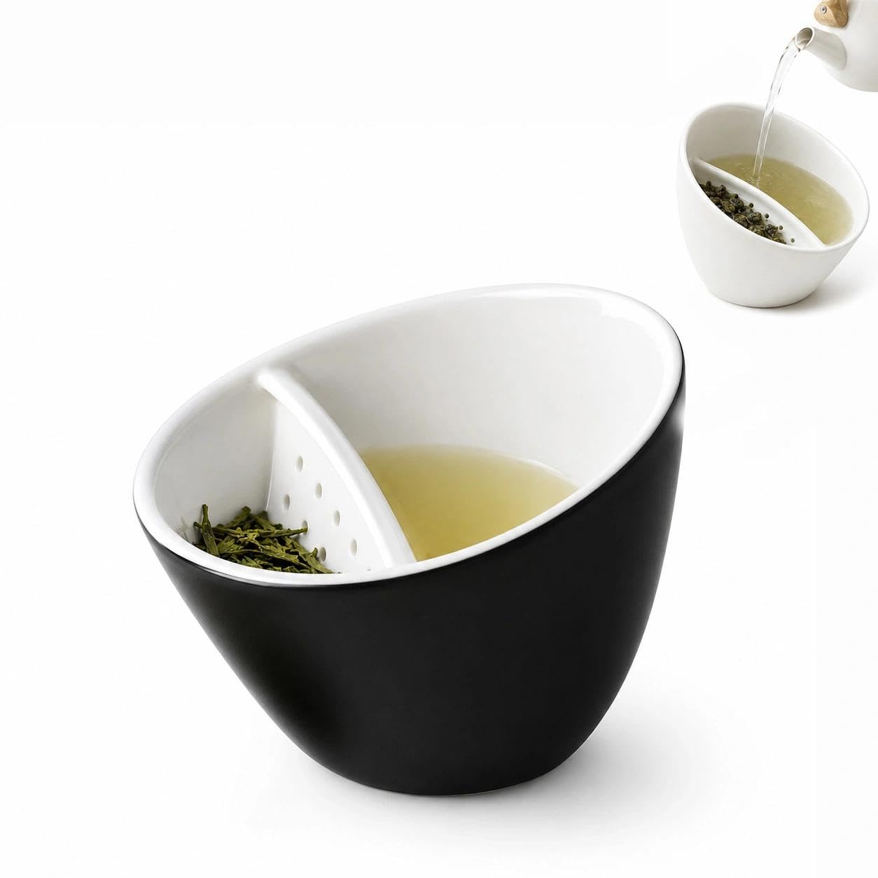 Tazza da tè con infusore, in ceramica, 30 ml, filtro integrato per foglie sfuse, filtro separatore integrato, lavabile in lavastoviglie per casa e ufficio e birra monodose