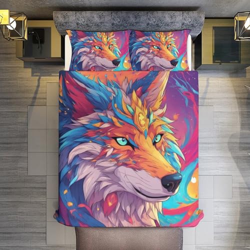 ZGDPBYF Conjunto de capa de edredom para lobo animal selvagem, conjunto de cama de lobo boêmia feroz