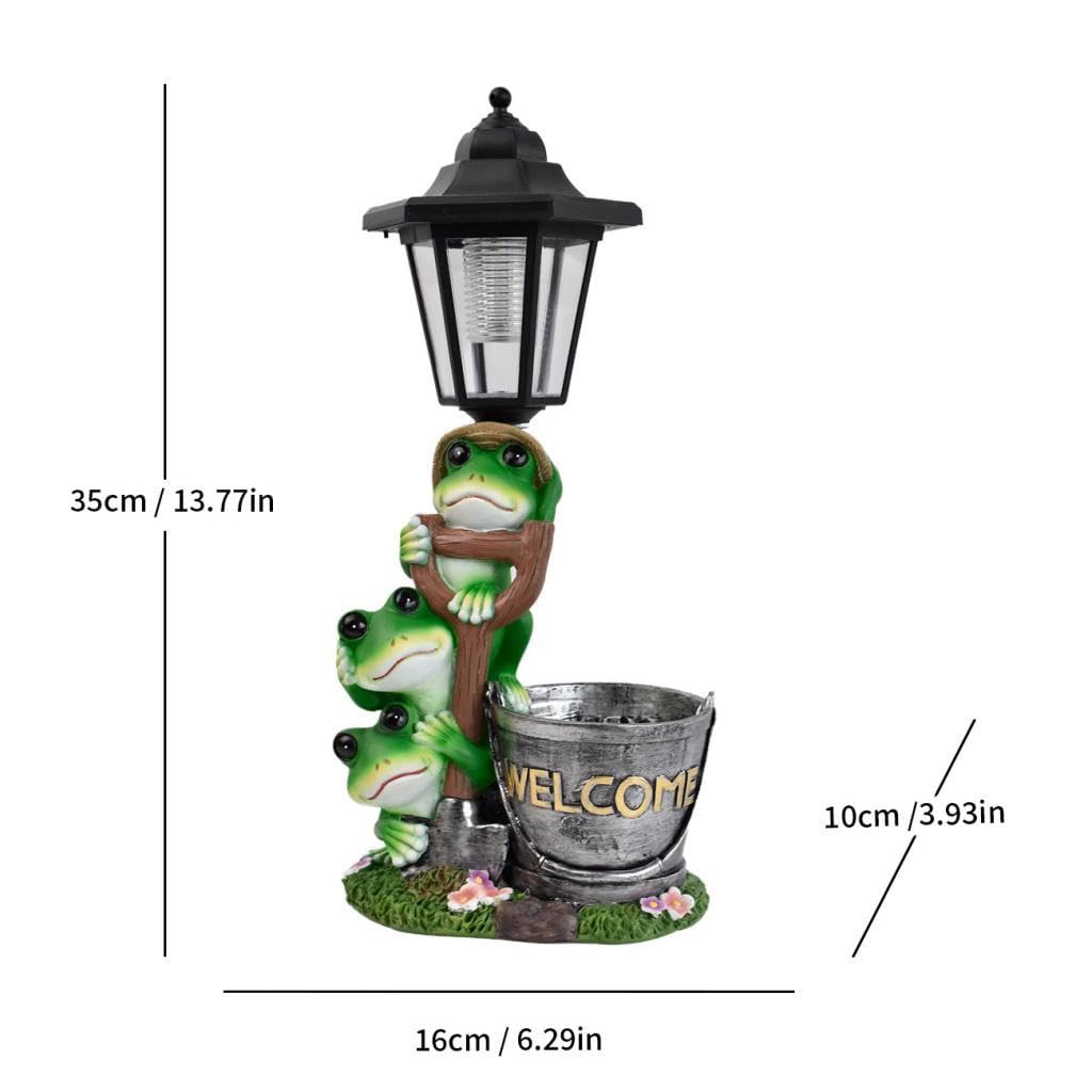 Milageto Estatua Rana Solar para Exteriores, decoración jardín con luz Solar para Exteriores, Manualidades decoración del hogar, Adorno Moderno, 16x10x35cm