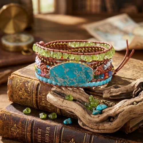 Image of YGLINE Boho Handmade Natural Stone Wrap Bracelets Jasper Crystal Beads Bracelet Jewelry