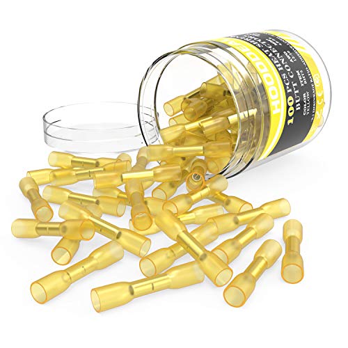 HOODDEAL 100pcs Heat Shrink Butt Connector Yellow 12-10 Gauge Insulated Waterproof Automotive Marine Trailer Electrical Crimp Wire Connectors