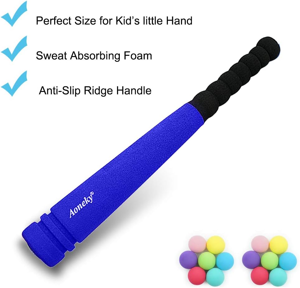 Aoneky Min Foam Bat with Multi Balls for Toddler - Indoor Soft Super Safe TBall Set Toys for Kids Age 2 Years Old (Blue) : Toys & Games