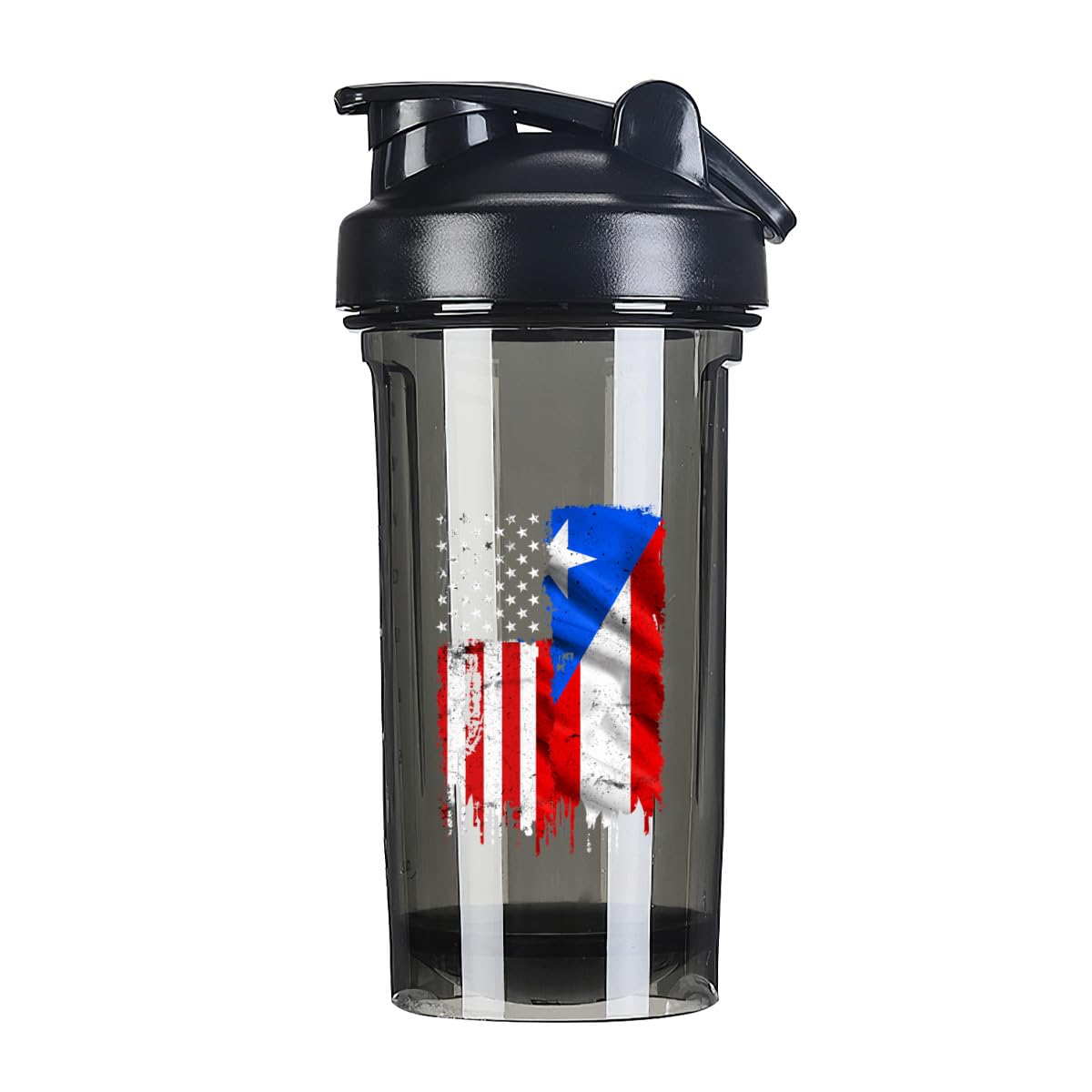 Vintage America And Porto Rico Flag 18 Ounce Shaker Cup,Fashion Theme Pattern Shaker Bottle Leak-proof Workout Shake Bottles 500ML/18 oz Perfect for Pre Workout Black 0