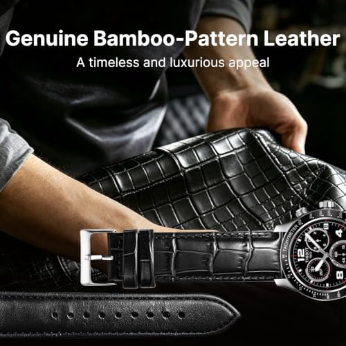Image of Fullmosa Bamboo Grain Genuine Quick-Release Leather Watch Strap