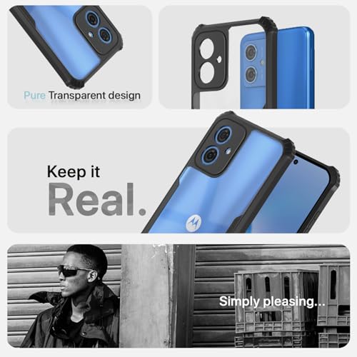 Image of Outlouders Back Cover for Motorola Moto G54 5G / G64 5G | Ultra Hybrid Transparent | Full Camera Protection | Raised Edge | Crystal Clear Bumper Case(Black)