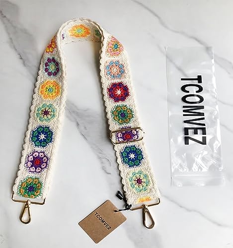 Purse Straps Replacement Crossbody for Handbags Crochet Flower Women Adjustable Bag Strap 2 inch Wide3