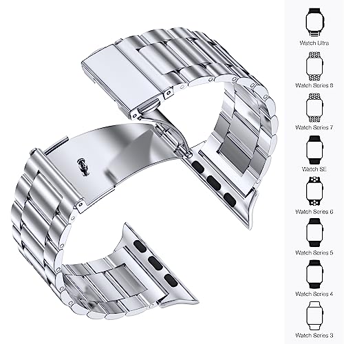 Image of EPULY Compatible with Apple Watch Band 49mm 45mm 44mm 42mm 41mm 40mm 38mm, Business Stainless Steel Metal Watchband for iWatch Band Series 9, Ultra 2, SE, Ultra Series 8 7 6 5 4 3 2 1 Men & Women
