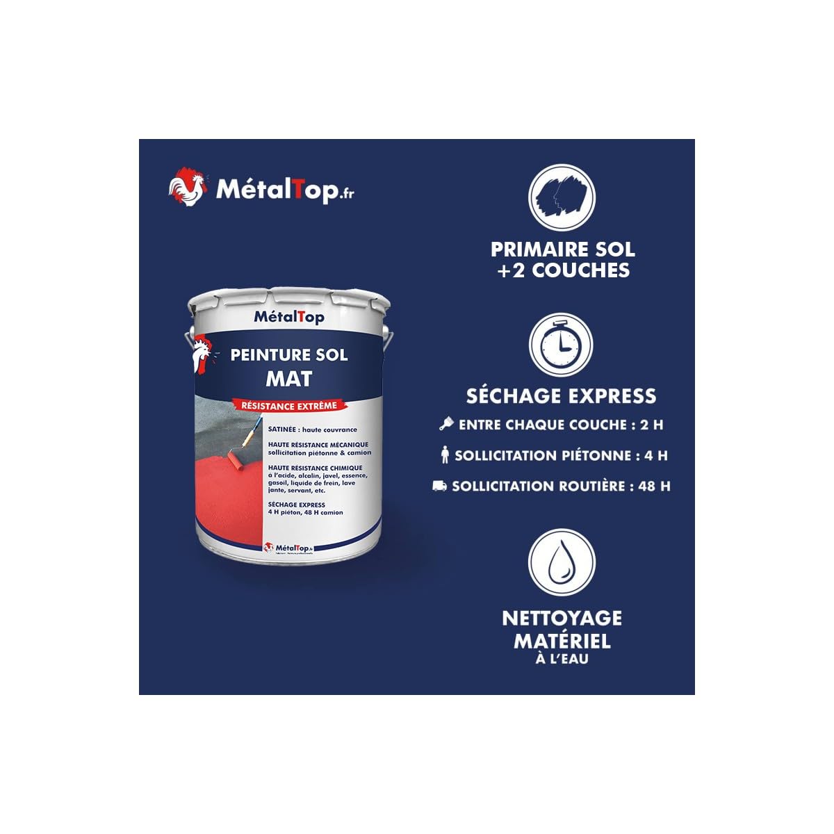 Metaltop - Peinture Sol Mat - Noir signalisation - RAL 9017-1 L - Finition mate pour béton de garage, atelier ou entrepôt