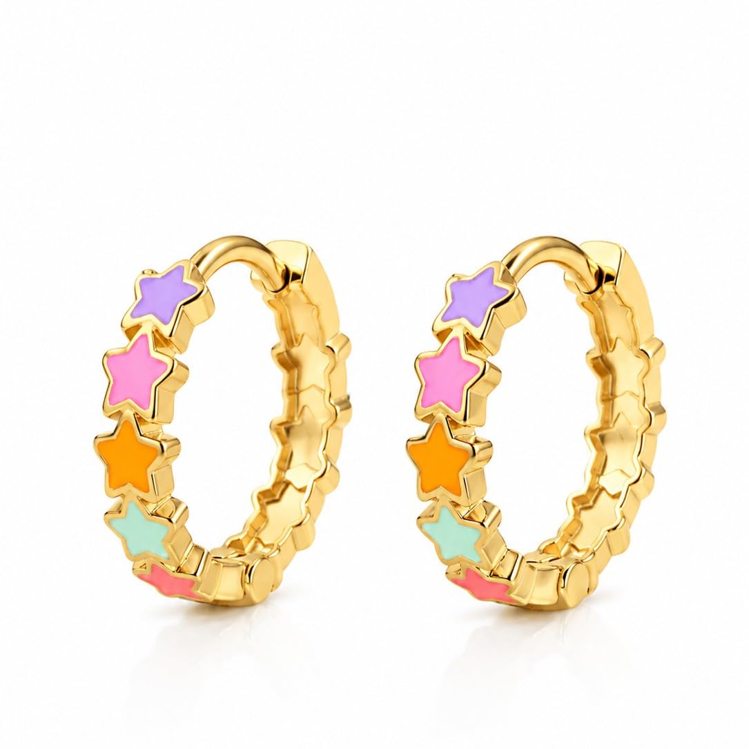 925 Silver Gold Plated Rainbow Star Hoops For Women | Rakhi Gift For Sister | Daily Wear Silver Jewellery | Certificate of Authenticity-image-36