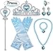 Bonallo Princess Dress Up Accessories Gift Set For Elsa Crown Scepter Necklace Earrings Gloves, Blue, 5 Pieces