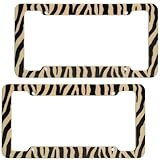 OxGord 2pc Set Plastic License Plate Frames with Zebra/Tiger Stripes, Brown & Black