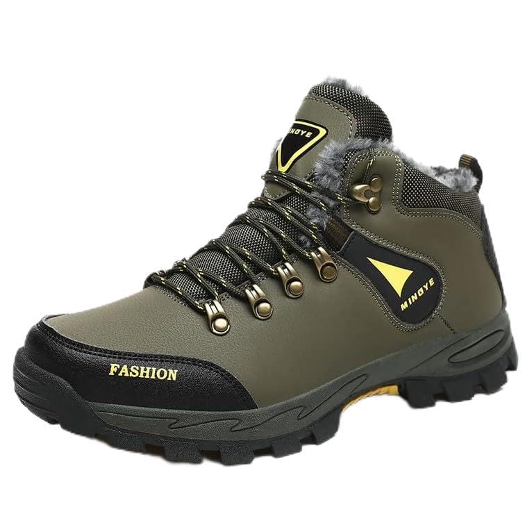 Qacksv Hiking Boots Mens Winter Boots Snow Shoes Casual Lightweight Waterproof Snow Boots Anti-Slip Fur Lined Trekking Backpacking Comfortable Outdoor (8,green)