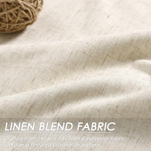 Image of White 100% Blackout Linen Curtains for Bedroom 126 Inches Long Back Tab Thermal Insulated Country Farmhouse Decor Black Out Curtain for Living Room Floor to Ceiling High Window 52x126,2 Panels