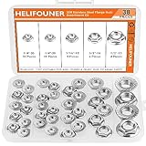 HELIFOUNER 38 Pieces 4 Sizes Flange Nuts, Serrated Flange Hex Lock Nuts Assortment Kit, 304 Stainless Steel (1/4'-20 5/16'-18 3/8'-16 1/2'-13)
