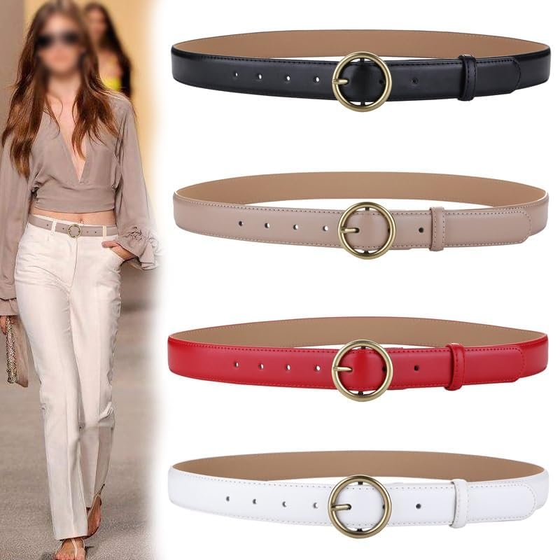 Women's Round Buckle Belt Cowhide Versatile Belt Casual Korean Decorative Jeans With Women's Belt2
