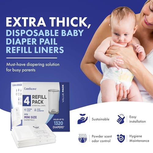 Image of Comficove Refills Compatible with DEKOR MINI Diaper Pails | 4 Pack | Extra Thick Diaper Pail Refill Liners | Fresh Scent | Easy to Replace and Dispose of Diaper Bag | Odorless Baby Diapers Disposal