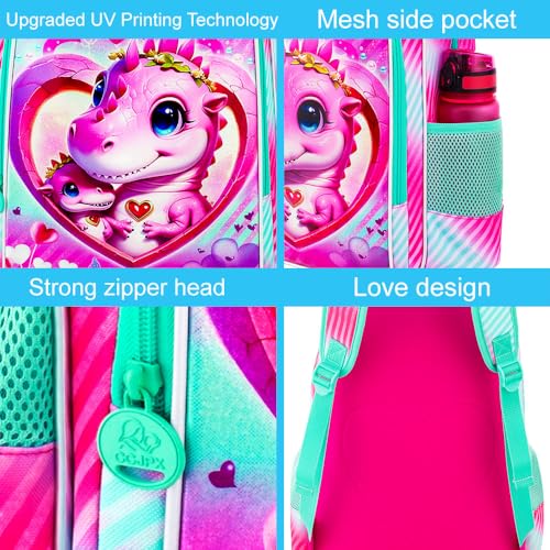 Image of 16 inch Dinosaur Backpack for Girls, 3Pcs School Bookbag with Lunch Box, Kids Backpacks Set for Elementary Preschool Kindergarten(Pink)