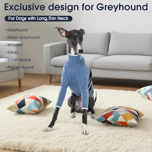 IECOii Windhund Pullover mit Kapuze,Hundepullover,Warmer Italienischer Greyhound Mantel,Whippet Rollkragen Strickpullover,Thermo Hundekleidung,Schlafanzug für Kaltes Wetter,Blau,XS