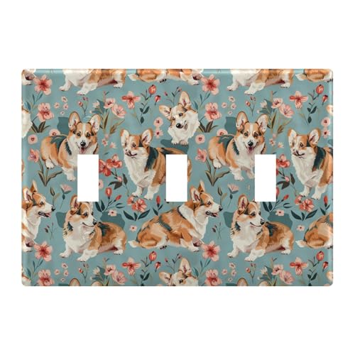 Light Switch Cover Cute Shiba Inu Dog Wall Plates for Electrical Outlets 3 Gang 202b5356