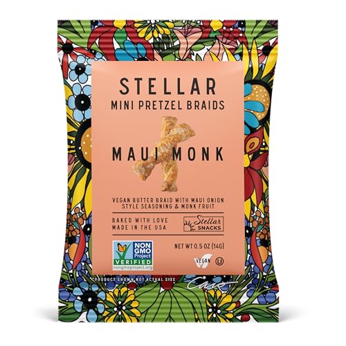 Stellar Snacks Mini Pretzel Braids, Maui Monk, 0.5 Ounce (Pack of 75) Vegan Friendly, Kosher, Non-GMO (0.5 Oz, Maui Monk)