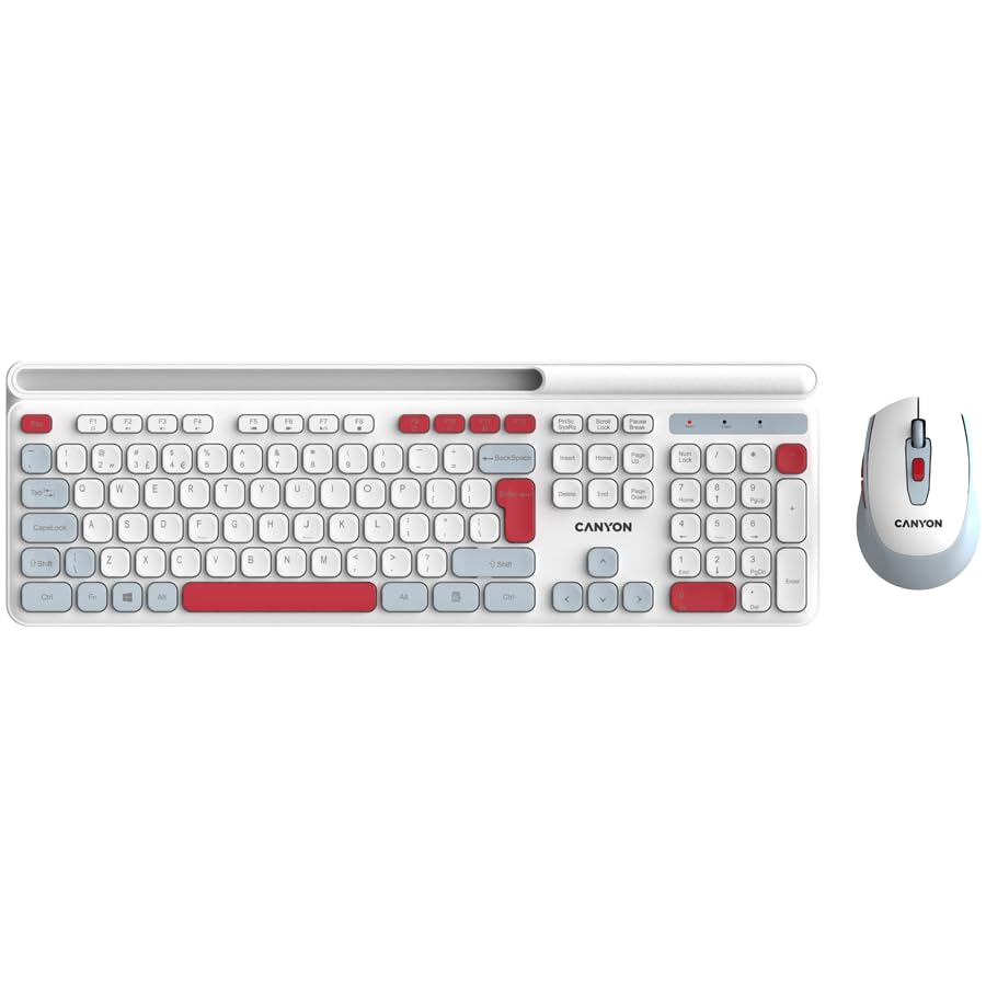 Teclado y ratón inalámbricos Canyon HSET-W5 blanco con conexión estable para oficina.