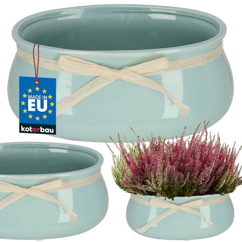 KOTARBAU® Blumenübertopf Keramik glasiert Mint 23 x 14 cm H: 10 cm Blumentopf Übertöpfe für Zimmerpflanzen Pflanztopf Keramik für Wohnzimmer Blumenübertöpfe für innen Plant Pot Pflanzkübel Pflanztöpfe