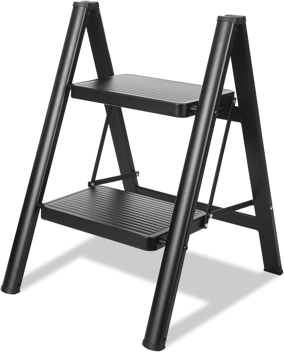 KRISHYAM® Metal 2 Step Ladder, Folding Step Stool with Anti-Slip Sturdy Pedal, Lightweight & Portable Stepladder for Home, Kitchen and Office, Black, 330 Lbs Capacity (2 Step-Black) (B0D9S9M5K1) Amazon Price History, Amazon Price Tracker
