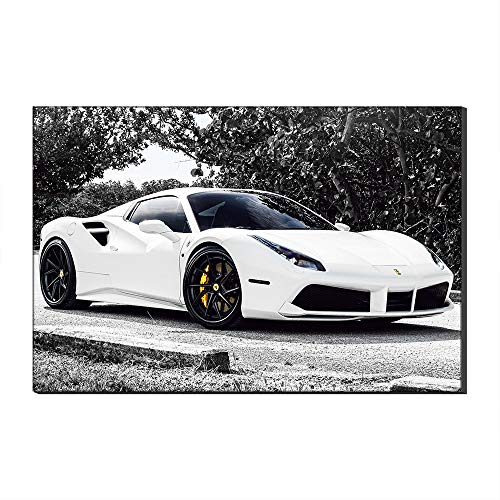 Peinture sur toile Ferrari blanche grand format 80 x 120 cm sans cadre