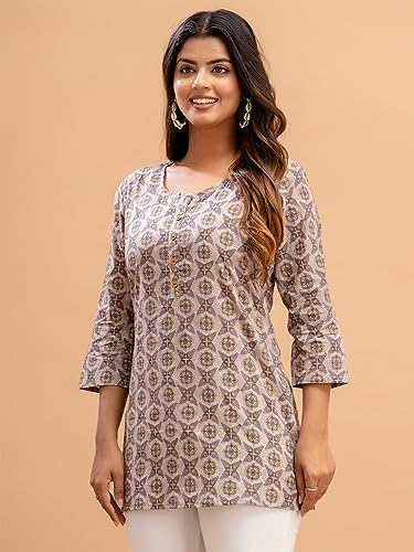 Image of feranoid Women Cotton Printed Straight Short Kurti