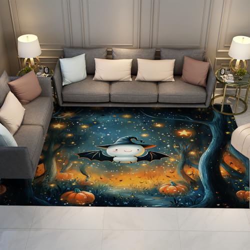 Grand tapis Halloween citrouille et chauve-souris lavable 180x240 cm