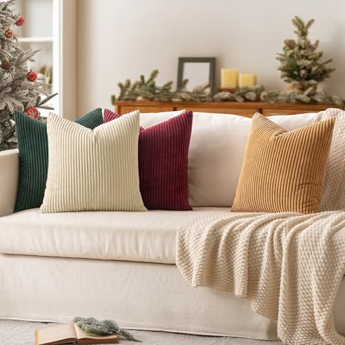 Image of MIULEE Corduroy Decorative Throw Pillow Covers Christmas Red Green 18x18
