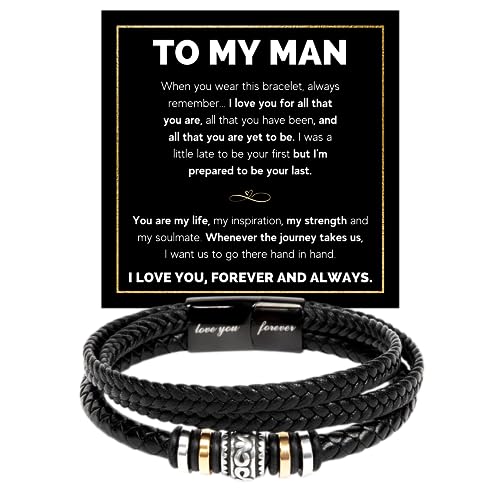 FG Family Gift Mall To My Man I Love You Bracelet Gifts For Him Husband Boyfriend Sentimental Gifts From Wife Girlfriend To My Man Bracelet Birthday Gift Ideas With Message Card