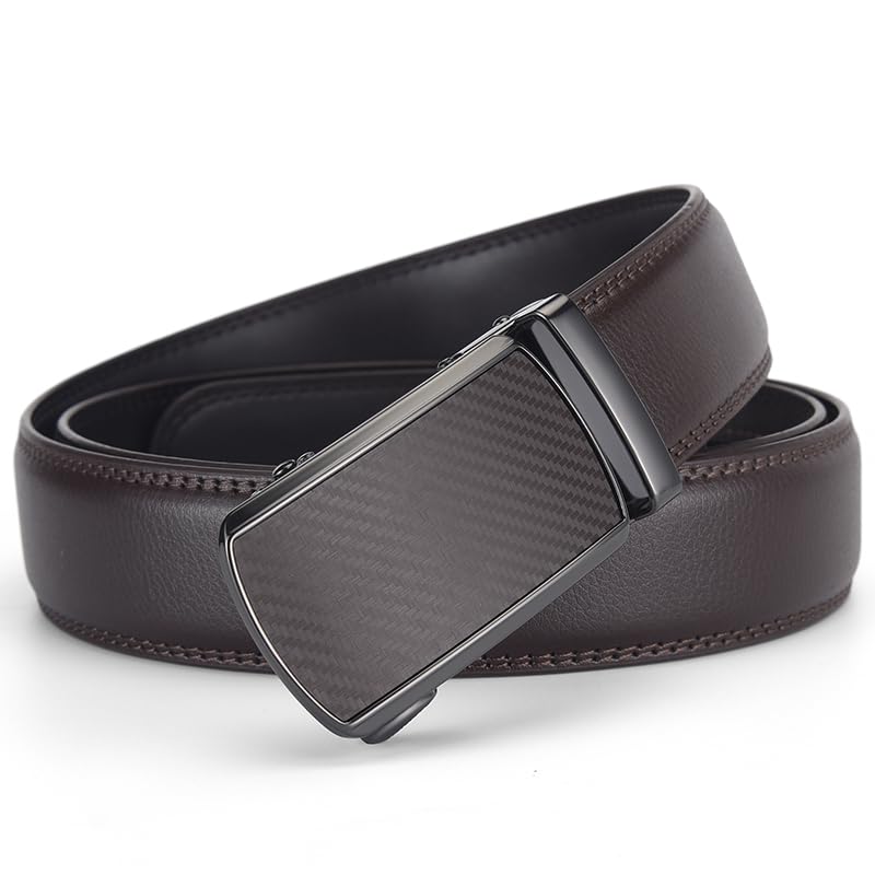 Image of Mens Black Belt Leather Ratchet Belts for Men Adjustable Men's Belts for Dress Casual with Gift Box, Trim to Fit