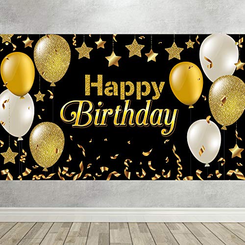 Happy 30th 40th 50th 60th Birthday Backdrop Black Gold Decoration for Men Women