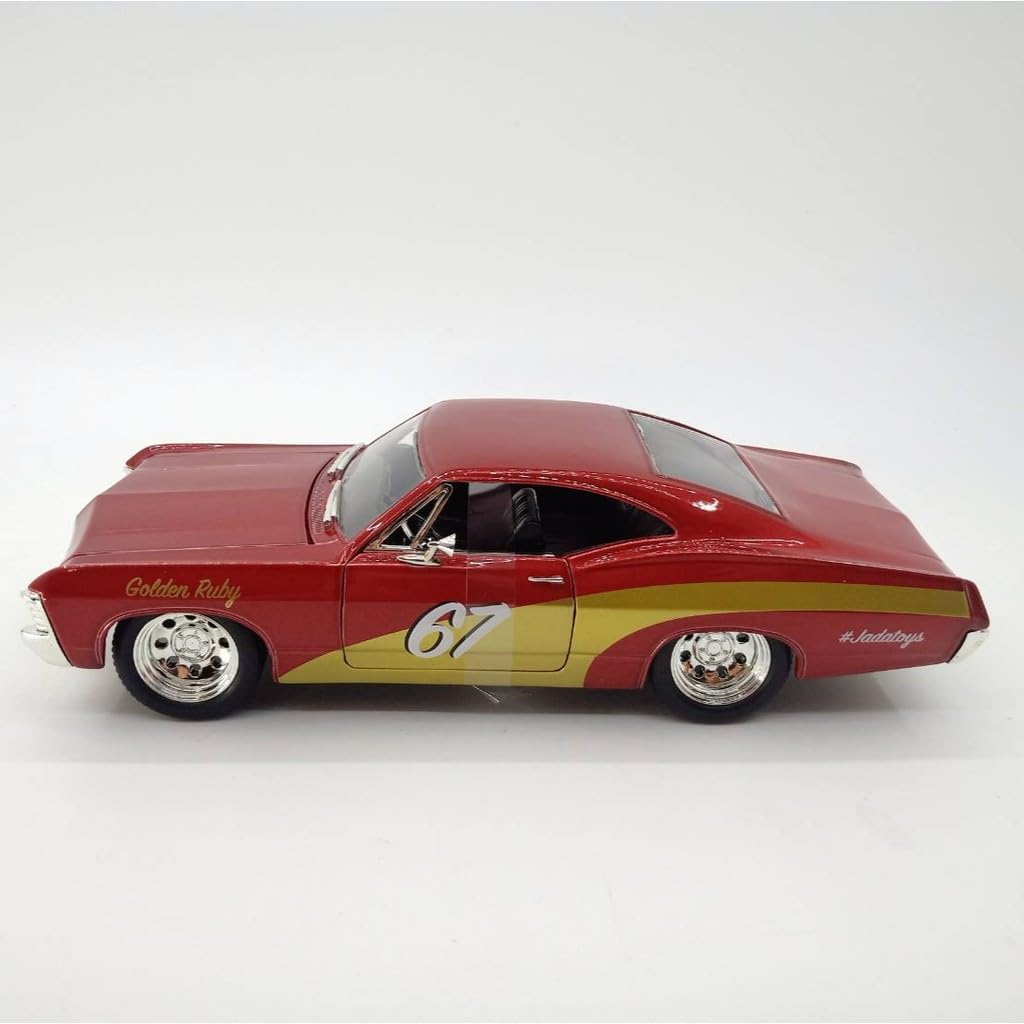1967 Chevy Impala SS #67 "Golden Ruby Red with Gold Stripes Bigtime Muscle 1/24 Diecast Model Car by Jada 30529