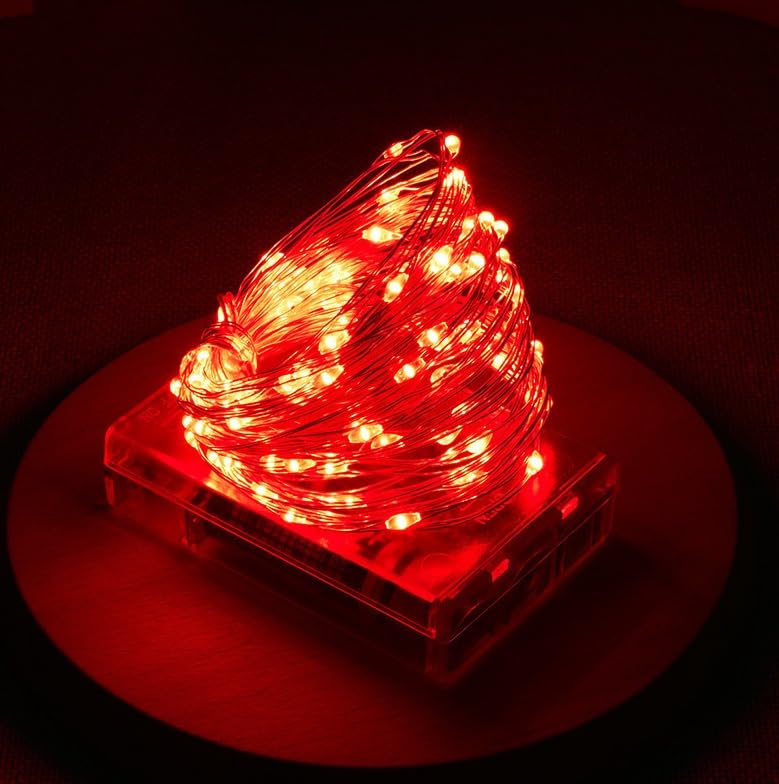 Volunx Battery LED String 1/3/5/10m Fairy Lights Decorative Fairy Battery Powered String Lights Wedding Christmas Red (5m/16.4ft 50LED)