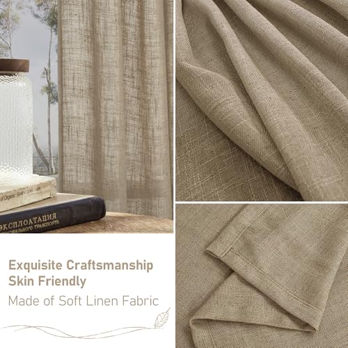 LAMIT Taupe 72 inch Linen Curtains for Living Room 2 Panels, Linen Textured Light Filtering Semi Sheer Back Tab and Rod Pocket Curtain Panels for Bedroom/Farmhouse, 52 x 72 Inch