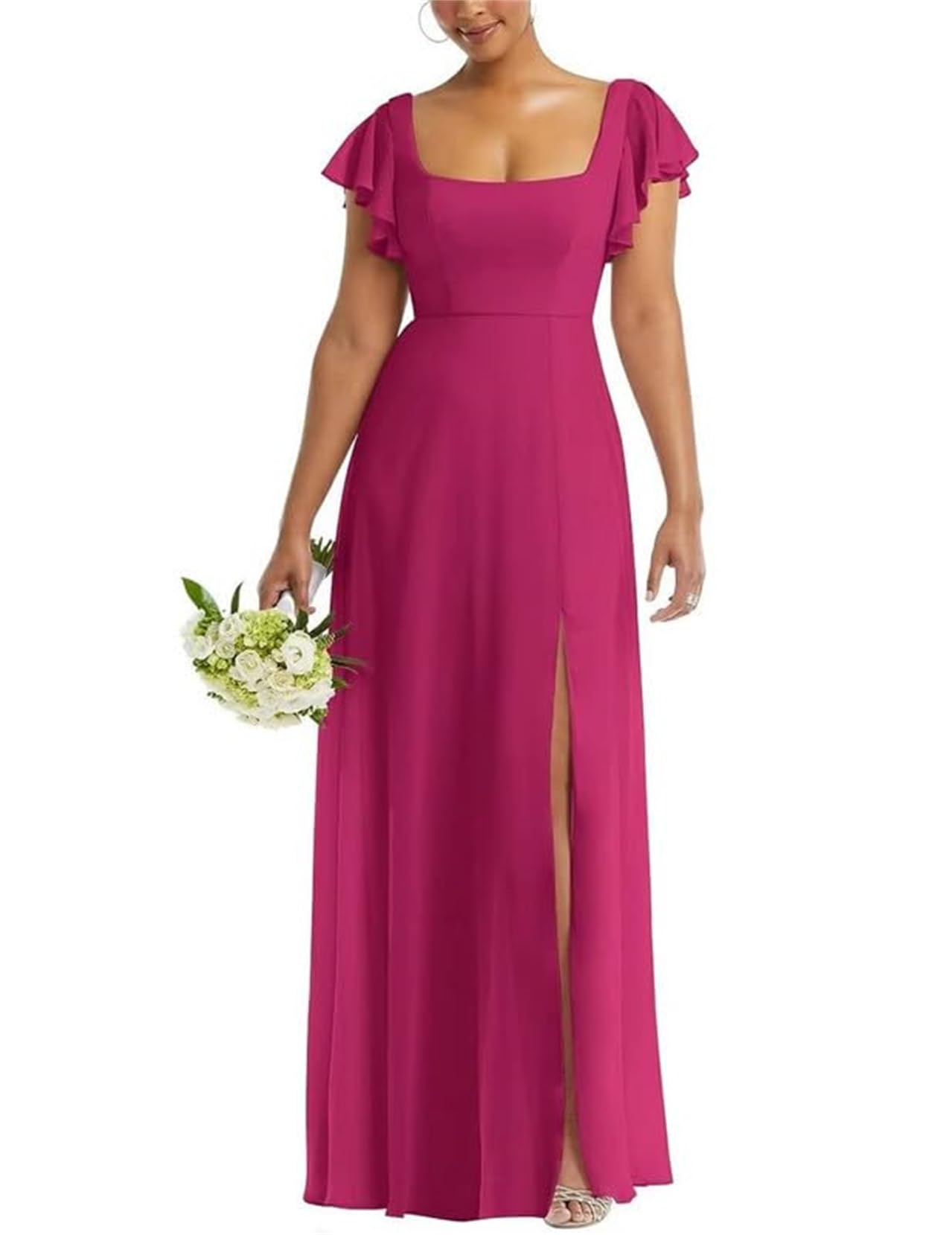 Yiann Women's Hot Pink Robe De Demoiselle D'honneur De Mariage Plissée, Col Bateau, Robe De Soirée Scintillante Pour Femmes Juniors Yiax124 Uk30