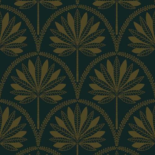 CiCiwind Tapete Selbstklebend 44CM×3M Grün Gold Blätter Klebefolie Wasserdicht Vinyl Möbelfolie Vintage Wandverkleidung Verdicken Klebetapete für Wand Möbel