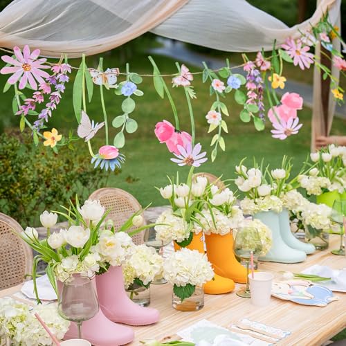 Image of Wildflower Party Decorations Butterfly Flower Banner Flower Leaves Banner Butterfly Garland for Wall Garden Spring Baby Shower Wedding Backdrop Decor