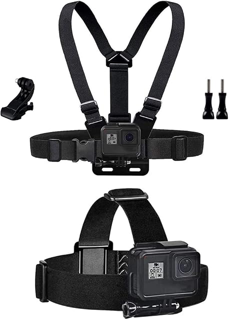 TEKCAM Elastic Chest and Head Harness Compatible with GoPro Hero 11 10 9 8 7/ AKASO EK7000 Pro V50 Elite/ Apexcam/ Dragon Touch/ VEMONT/ Jadfezy Action Camera Waterproof Chest Mount Head Strap